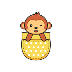 Cute monkey in the pocket character cartoon icon illustration