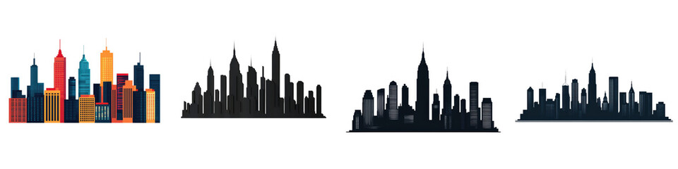 Obraz premium Modern Minimalist City Skyline Silhouette Graphic black and white building skyline cityscape with skyscrapers and highrise office towers in a contemporary abstract design