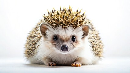 Obraz premium A tiny crowned hedgehog, captivating wildlife portrait, minimalist aesthetic.