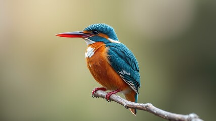 Obraz premium European Kingfisher on Branch - AI Photo - Nature Photography - Wildlife - Bird Photography - Bright Colors - Sharp Focus - Detailed - High-Quality