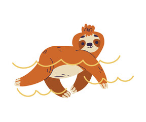 Funny Sloth Animal Character Swimming Vector Illustration