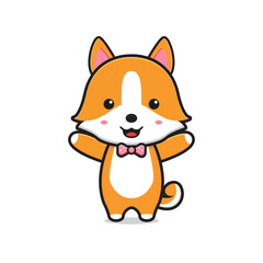 Cute happy corgi character cartoon icon illustration