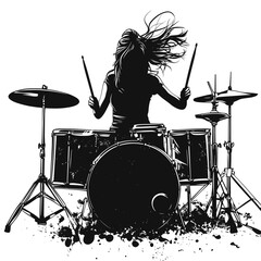 Fototapeta premium Dynamic black and white drummer illustration.