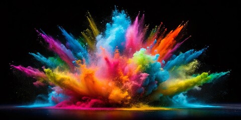 Abstract Colorful Powder Explosion on Black Background - Freeze Motion Photography