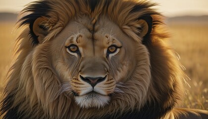 Fototapeta premium King of the Sunset: Majestic Lion in the Savanna