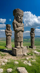 Fototapeta premium Ancient Stone Statues, Hilltop View