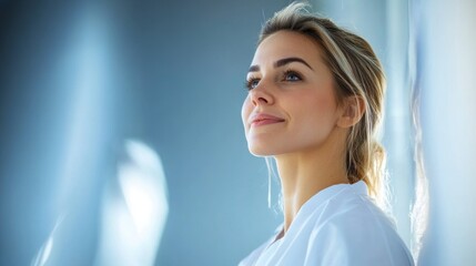 Obraz premium Confident young caucasian female in bright setting with natural light