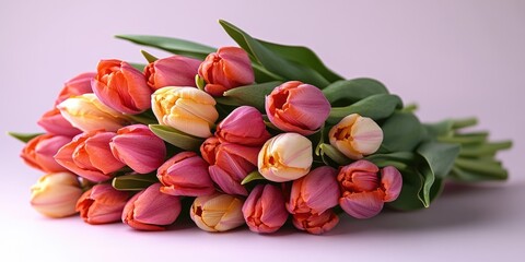 Spring bouquet of white and pink tulips for a festive mood. Bouquet of fresh tulips.	
