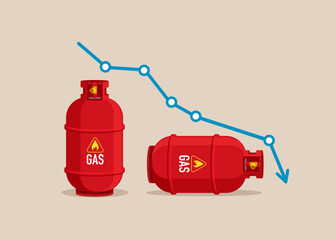 Gas price falls down. Low demand. Sale of natural gas. Global trading natural gas. Modern flat vector illustration.