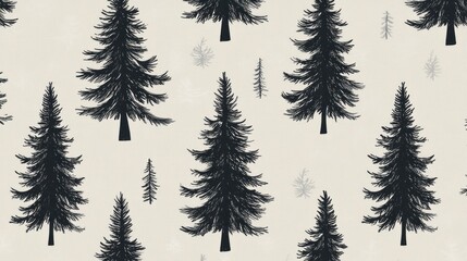 Obraz premium Seamless pattern of dark evergreen trees on a light beige background. (3)