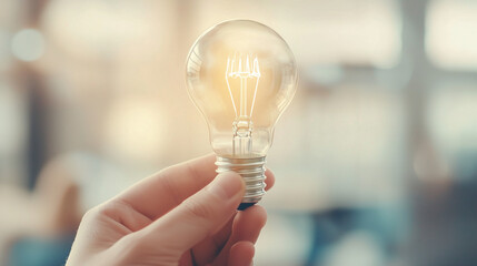 Illuminating Ideas: A hand gently cradles a glowing lightbulb, symbolizing inspiration, innovation, and the spark of a brilliant idea.  