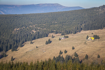 Klinove huts, view of the Giant Mountains, autumn mountain landscape