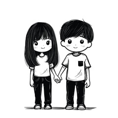 Two cartoon characters holding hands