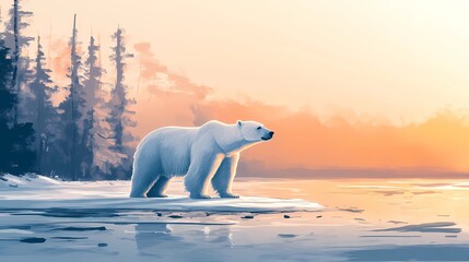 Scenic depiction of a bear , illustrated style