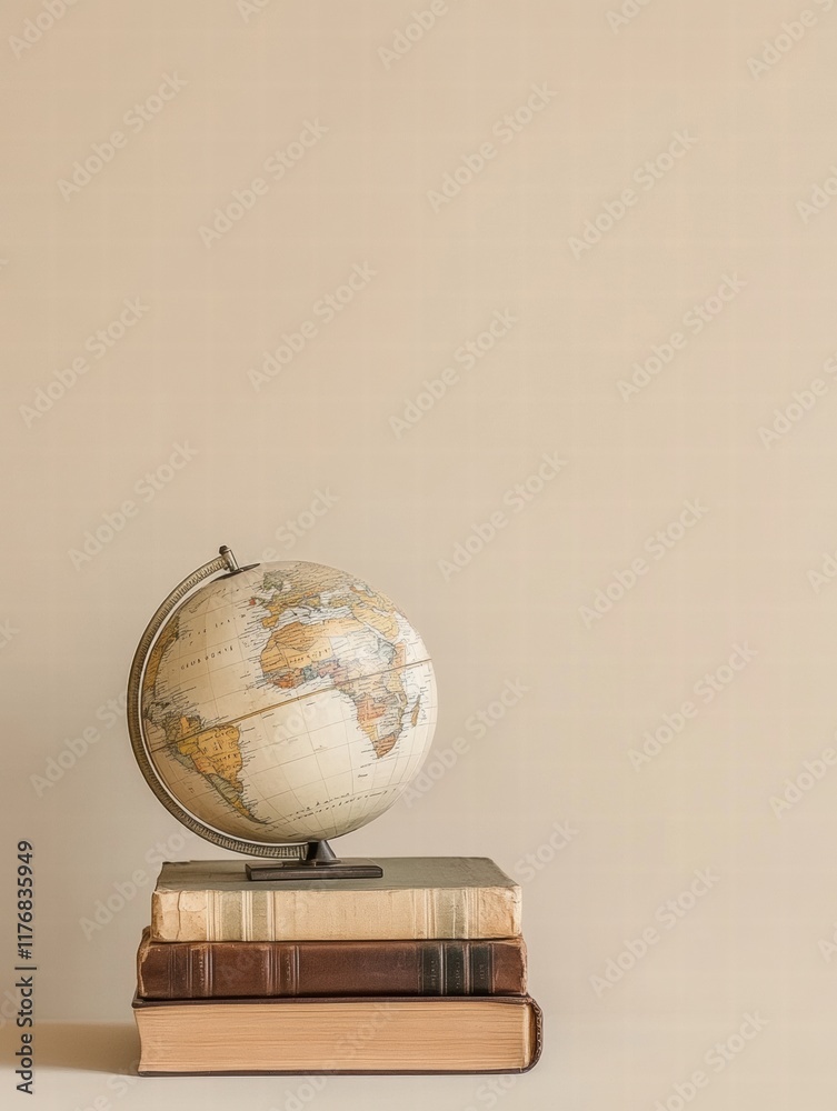 Aufkleber globe and stacked travel guides inspire wanderlust for exploration and adventure around the world. g