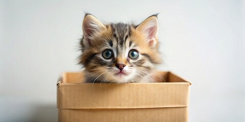 Adorable Fluffy Kitten Peeking from Gift Box - Cute Pet Stock Photo