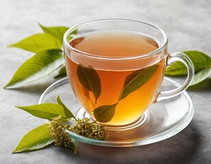 A cup of tea with linden flowers in it