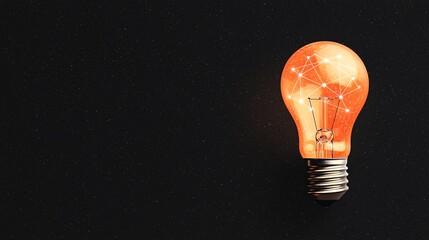 Minimalist Light Bulb Illuminating Ideas with Glowing Lines and Dots Against a Dark Background for a Creative Touch