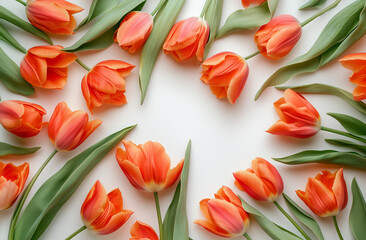 Beautiful composition spring flowers. Bouquet of pink tulips flowers on pastel pink background. Valentine's Day, Easter, Birthday, Happy Women's Day, Mother's Day.
Flat lay, top view, copy