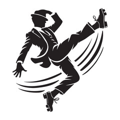 Tap Dance Silhouette Vector Illustration, Solid White Background.