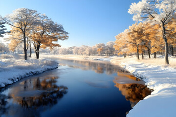 Winter River Landscape Illustration