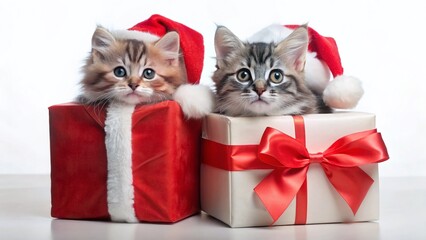 Adorable Kitten Santa Claus Peeking from Gift Box - Christmas Pet Photography