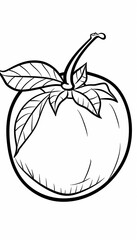 A simple line art drawing of a round fruit with leaves and a stem. Suitable for coloring books, educational materials, or simple design elements.