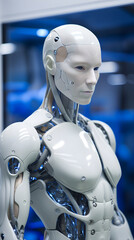 Futuristic Humanoid Robot in Cutting-Edge Technology Lab