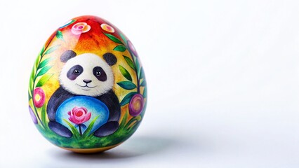 Adorable Painted Panda Easter Egg on White Background - Cute Spring Holiday Decoration Stock Photo