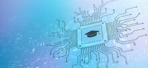 E-Learning Enhancing Education Through Digital Platforms Illustrated on a Processor.