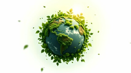 Globe in the shape of plants or earth surrounded by leaves. Eco-friendliness