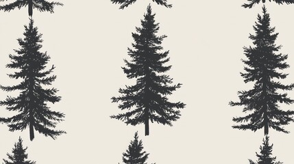 Obraz premium Seamless pattern of dark evergreen trees on a light beige background. (5)