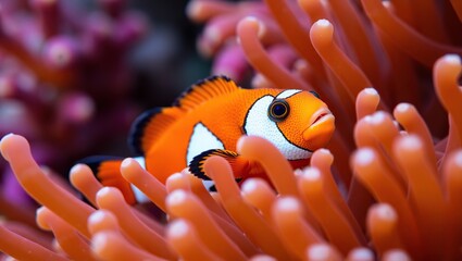 Ocellaris Clownfish Hidden In Coral Anemone