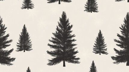 Fototapeta premium Seamless pattern of minimalist black fir trees on a beige background.