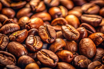 Naklejka premium Intensely roasted coffee beans: a tilt-shift masterpiece. Ideal for advertising. Download now.