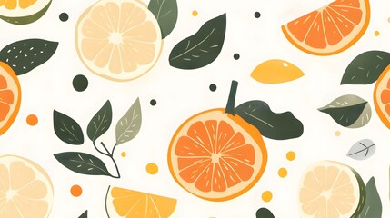 Citrus Fruit Slices with Leaves Pattern
