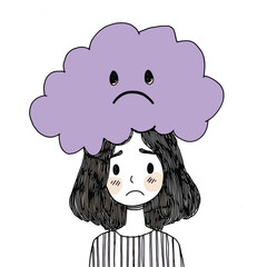 Cartoon person with sad face cloud overhead.
