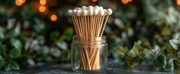 Aromatic Diffuser Sticks in Glass Jar with Bokeh Background
