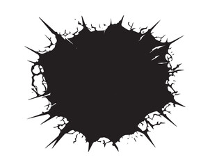 Wall Hole Crack Illustration in Black and White – Striking Design Featuring a Realistic Crack in the Wall, Perfect for Graphic Art, Digital Designs, Backgrounds, and Creative Visual Projects