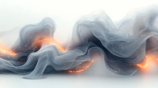 A dynamic swirl of white smoke with a touch of orange accent, creating an abstract and energetic composition