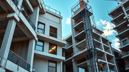 Modern Residential Construction Closeup - New Building Under Construction