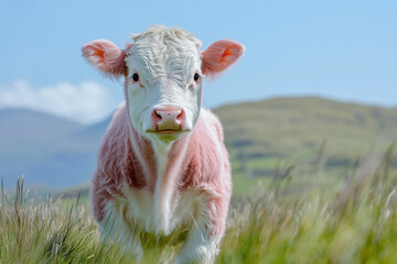 Beautiful composition spring and cow. Valentine's Day, Easter, Birthday, Happy Women's Day, Mother's Day.
Flat lay, top view, cow