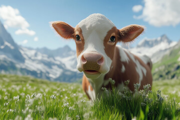 Beautiful composition spring and cow. Valentine's Day, Easter, Birthday, Happy Women's Day, Mother's Day.
Flat lay, top view, cow