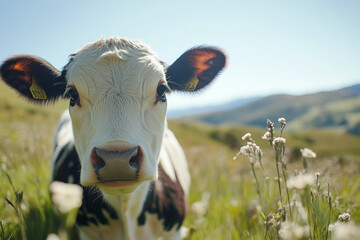 Beautiful composition spring and cow. Valentine's Day, Easter, Birthday, Happy Women's Day, Mother's Day.
Flat lay, top view, cow