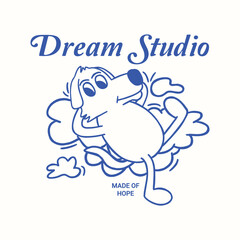 dog sleeping in the clouds retro cartoon character illustration