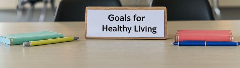 Workshops for healthy living concept. Goals for healthy living displayed with colorful pens on a table.