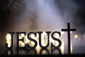 Jesus Cross with Bokeh Background and Light Flares Creating a Spiritual Atmosphere