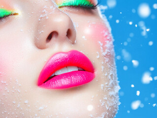 Vibrant winter makeup trends with bright colors and snowflakes