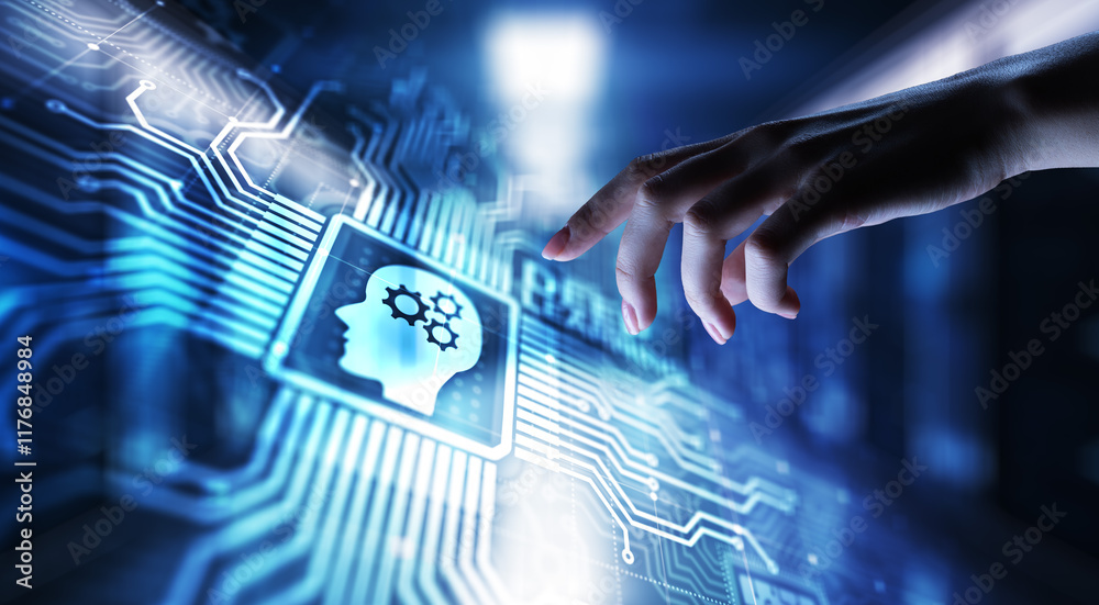 Poster deep machine learning artificial intelligence ai technology concept on virtual screen.
