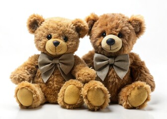 Obraz premium Studio-shot fawn teddy bear; brown fur, charming bow tie, irresistibly cute.